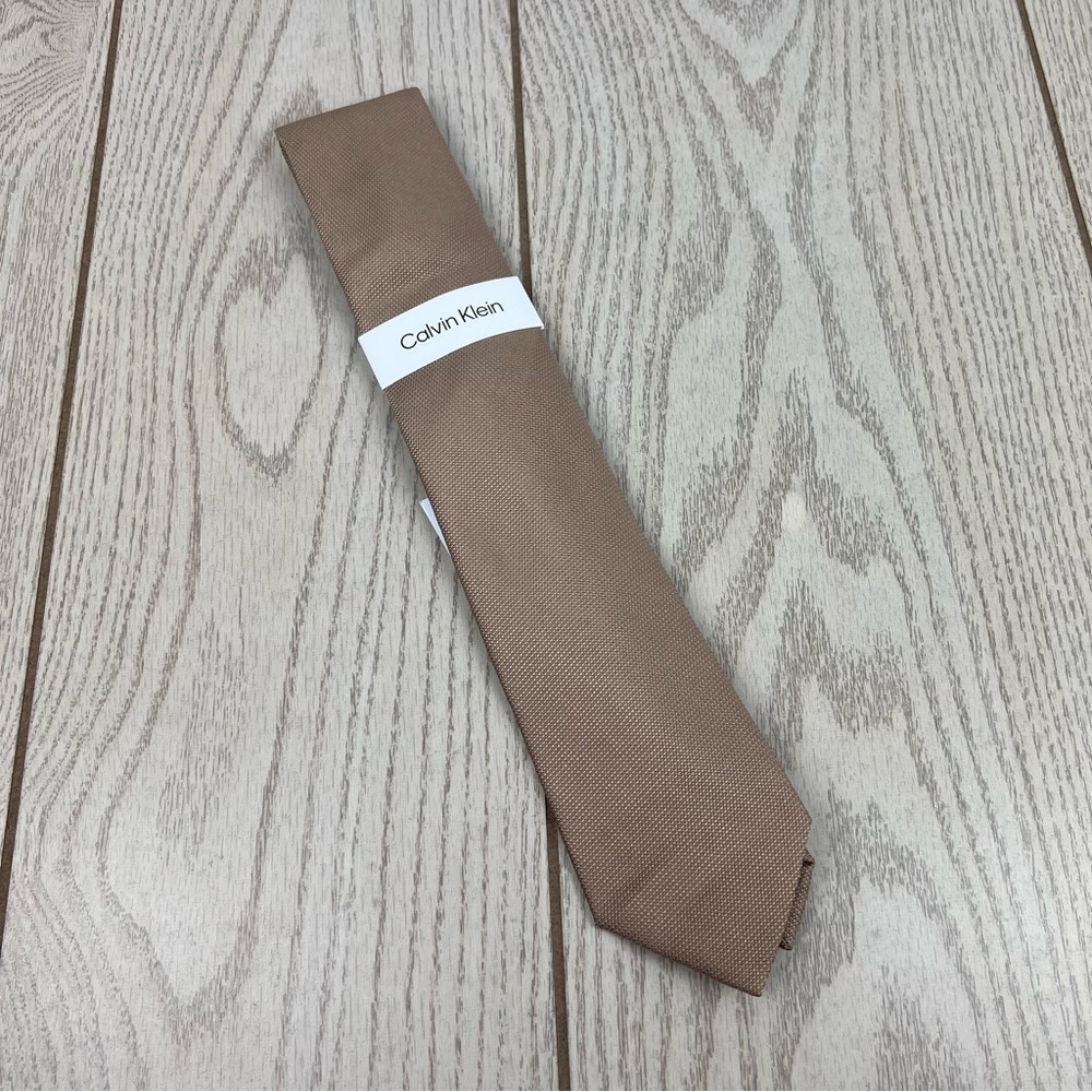 510 - Calvin Klein Tie Tan CK21100208 Silk Blend MSRP $69.50